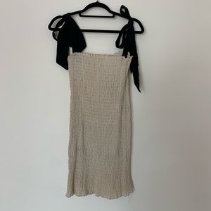 ZARA WHITE MINI DRESS WITH BLACK RIBBON TIES